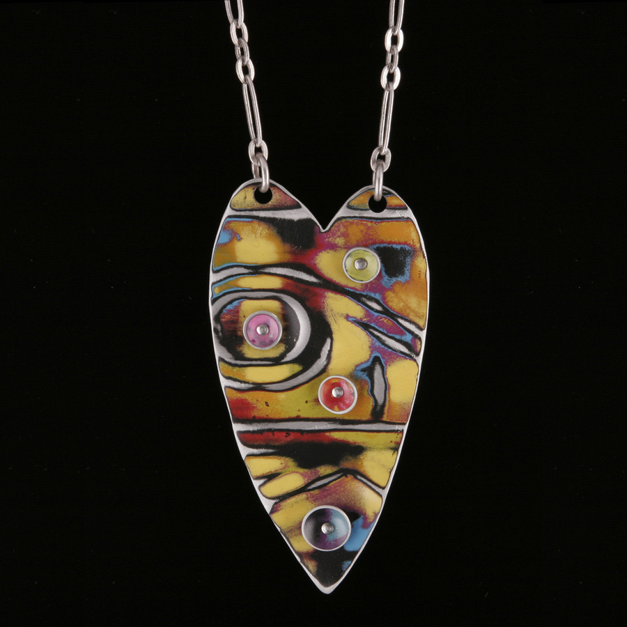 5"  Tall Double Layer Heart Necklace with Antiqued Aluminum Chain (these are representations, email me for current stock) :  : Peggy Petrey Abstract Wares Jewelry