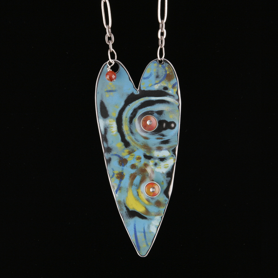 5"  Tall Double Layer Heart Necklace with Antiqued Aluminum Chain (these are representations, email me for current stock) :  : Peggy Petrey Abstract Wares Jewelry